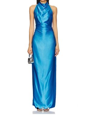 Amanda Uprichard Royal Blue Silk Halter Maxi Dress